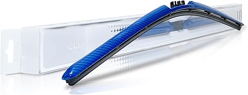 Clix Wipers - Limpiaparabrisas automotriz de fibra de carbono azul - Limpiaparabrisas de repuesto universal con clip - Para todo tipo de clima -