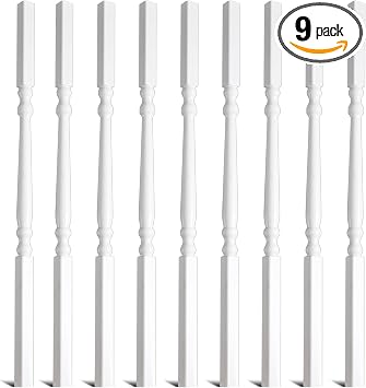 Yaocom Railing Spindles White Vinyl Deck Railings Colonial Style Deck Balusters for European Home Decorative Outdoor Stair Porch Fencing Railings1 1/4" Sq X 34",Vinyl Railing,9 Pack