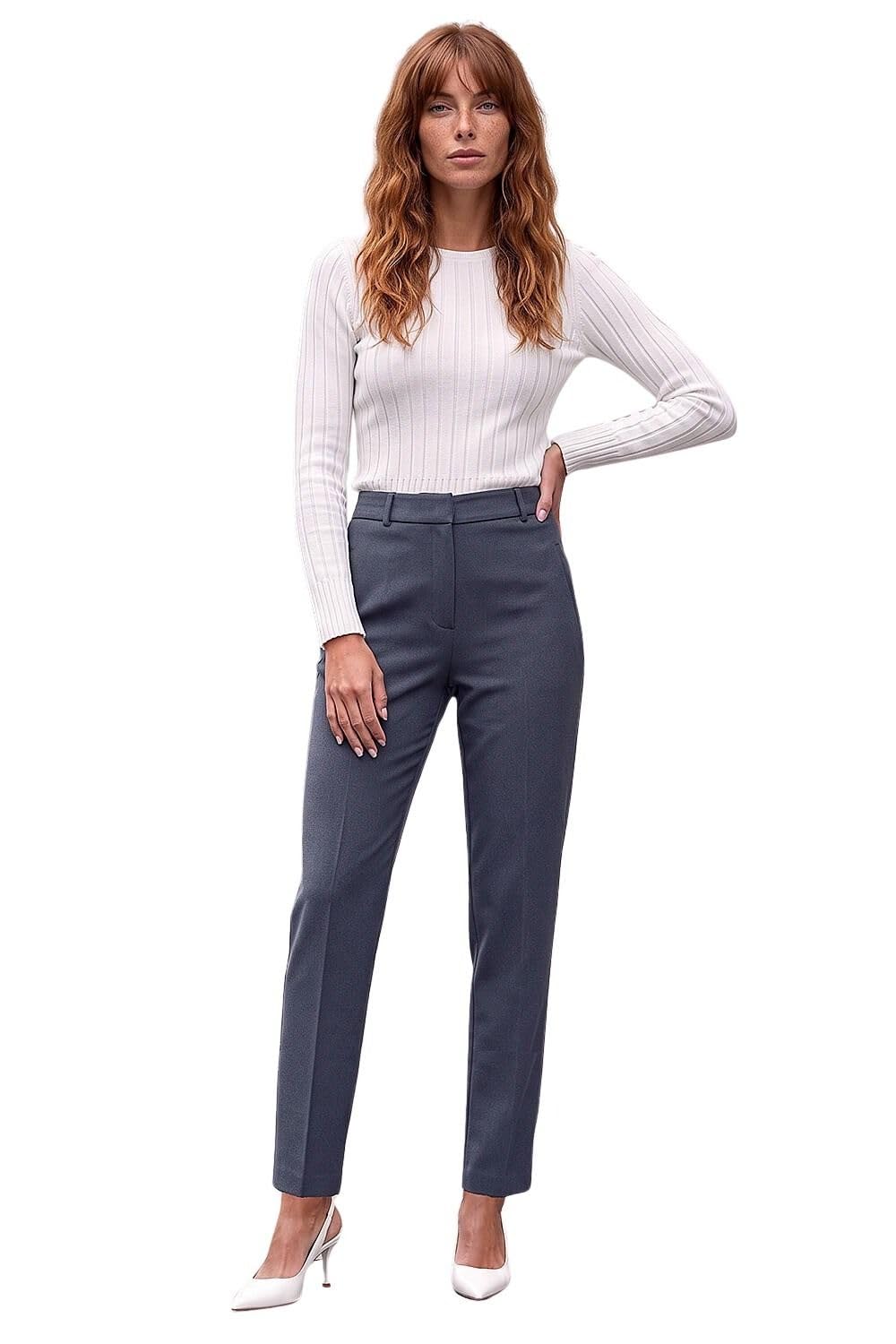 Roman Women's Dark Grey Straight Leg Angela Stretch Trouser Size 14