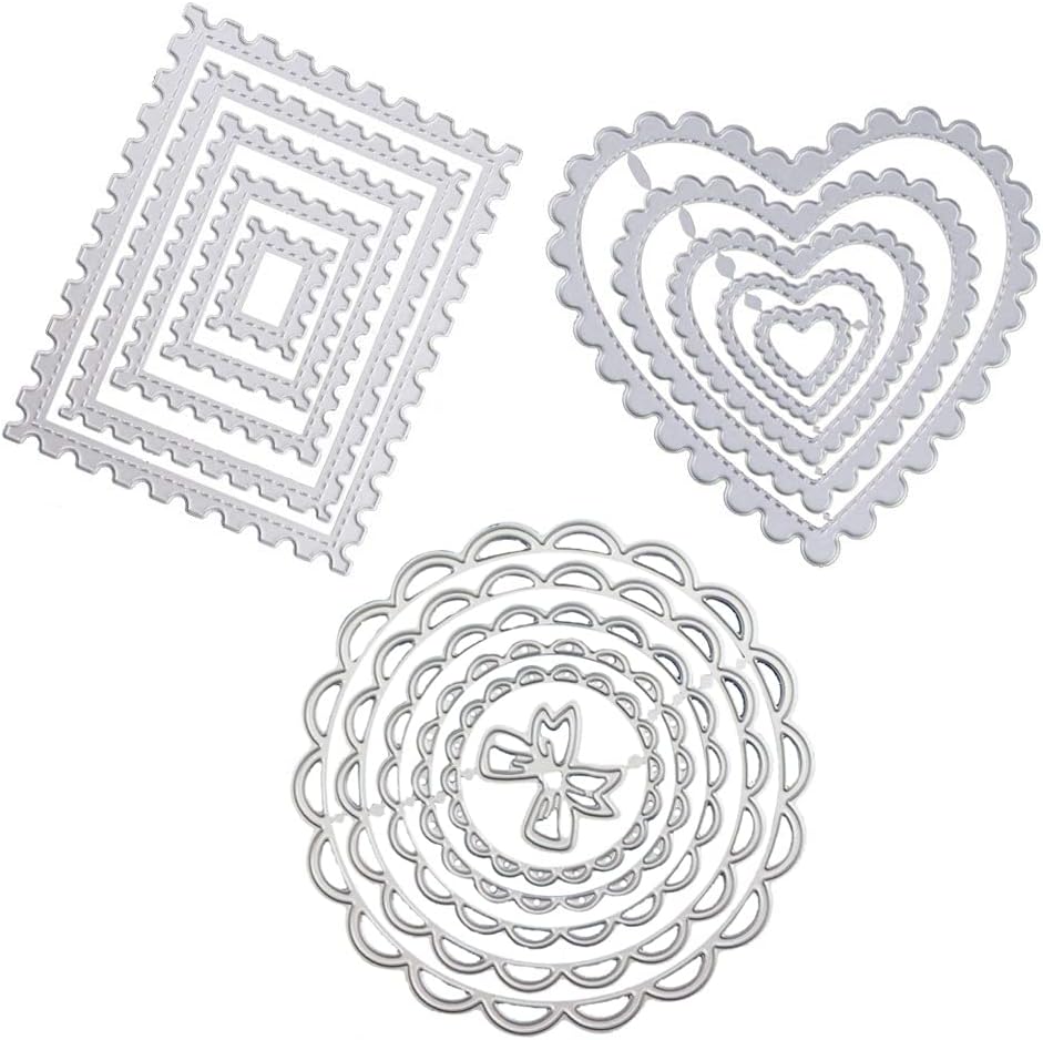 WYSE Cutting Dies Geometric Heart Round Rectangle Stencil Dies for Card Making Scrapbooking Decor Tools (15pcs/ Pack)