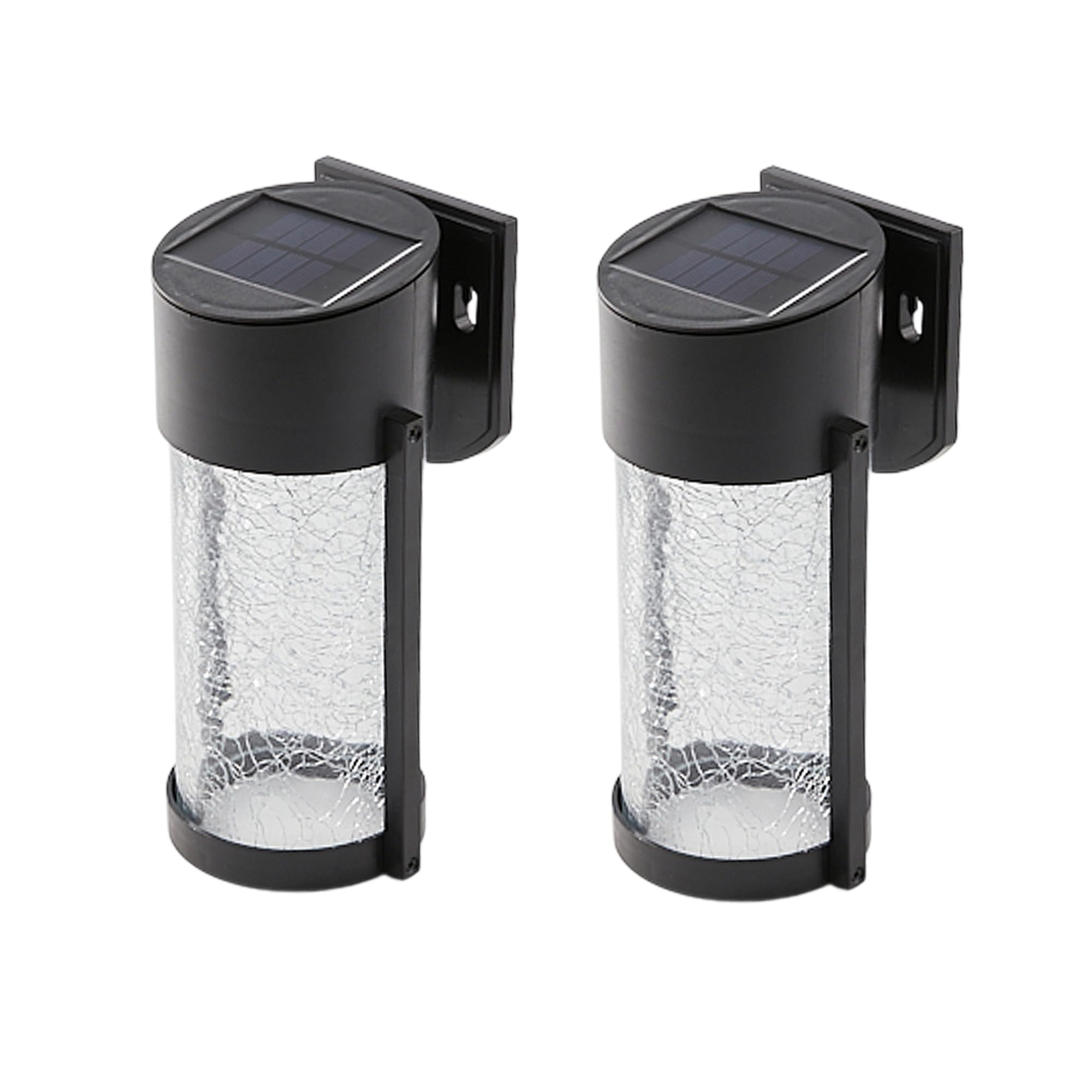 Daniel James Crackled Glass Solar Wall Lights - 2 Pack Solar Powered LED Outdoor Fence Lights for Garden, Patio or Balcony - Waterproof & Energy Efficient Lighting - Warm White, 18cm x 10cm