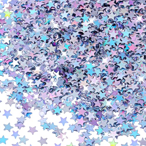 3000 Pcs Glitter Star Confetti with Diamond, 30g 6mm Metallic Foil Sprinkles Table Glitter Confetti, Twinkle Sequins Scatter Star Confettis for Christmas Birthday Party Halloween Decoration