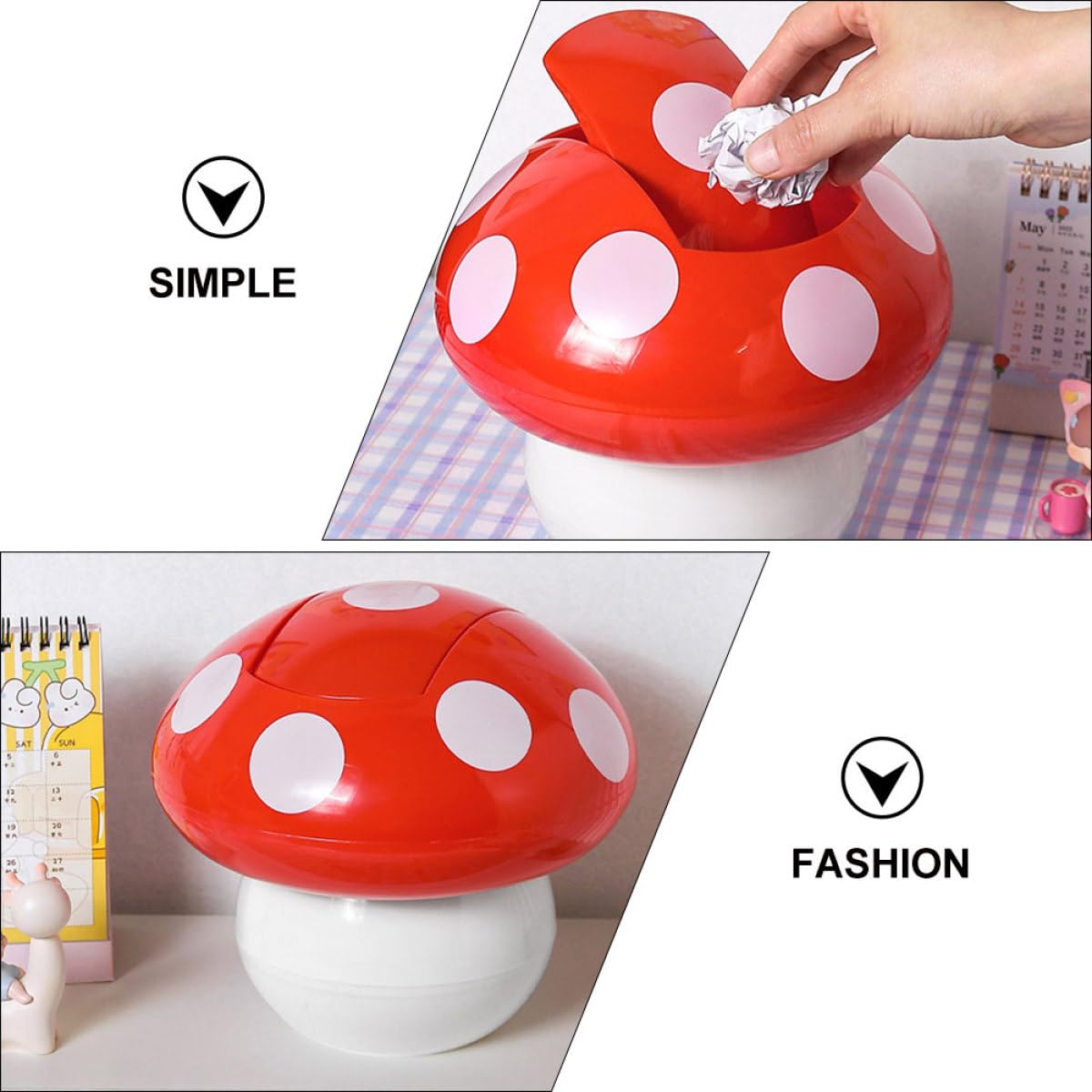SEWACC Cute Mushroom Desktop Trash Can 2pcs with Cover ABS Xmas
