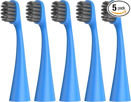 Replacement Toothbrush Heads Compatiable with Burst Kids Electric Toothbrush, Soft Charcoal Bristles for Gentle on Gum and Deep Cleaning, Blue, Pack of 5
