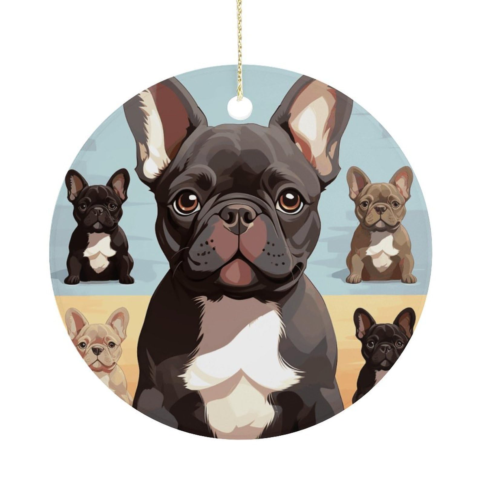 French Bulldog Dog Cute Christmas Ornament,Round Ceramic Ornaments Personalized Christmas Tree Ornament for Holiday Porcelain Keepsake Gifts Ideas Home Decor