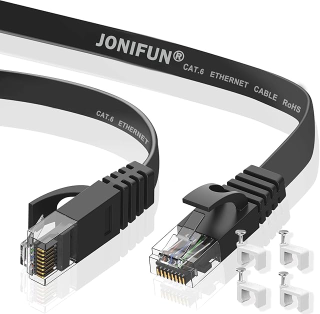 JONIFUN CAT.6 Ethernet Cable 15m - Cat6 FTP Professional Gold Headed Shielded Network Cable - High Speed 500MHz Premium Quality Cat6 / Patch/Ethernet/Modem/Router/LAN (50FT Black)