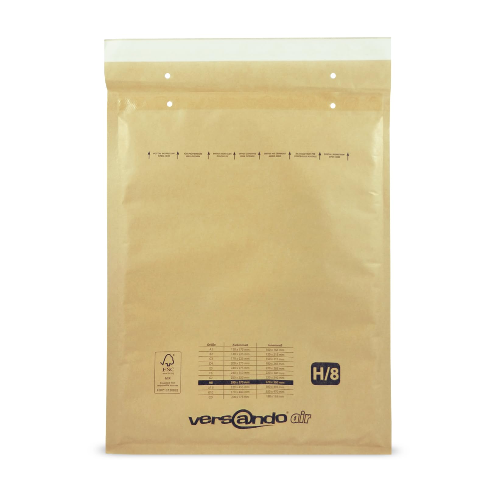 versando 200 sobres acolchados H8, tamaño interior 270 x 360 mm, | dimensiones exteriores 290 x 370 mm, color marrón/amarillo dorado para DIN B4