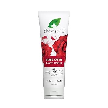 Dr. Organic Rose Otto Face Scrub | Deep Exfoliation, Aids in Healthy Aging, Promotes Radiant Glowy Skin, Vegan, Certified Organic, Natural, 125 mL / 4.2 fl oz