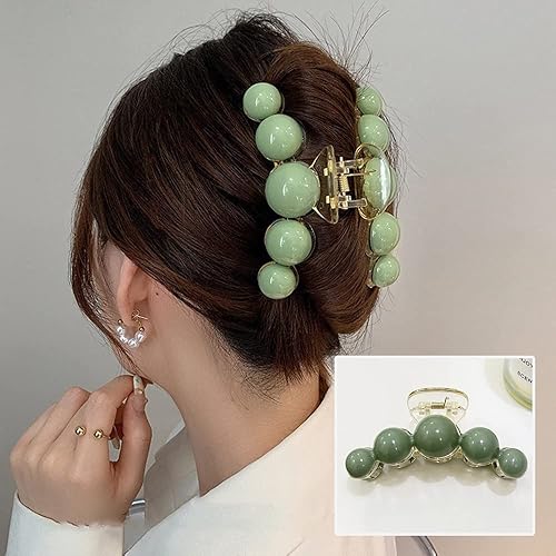 Miniatura 6 de ROMODIYA Pinza para el cabello de perlas verdes, 1 paquete, pinzas de metal grandes con perlas simples, accesorios para el cabello para mujeres,