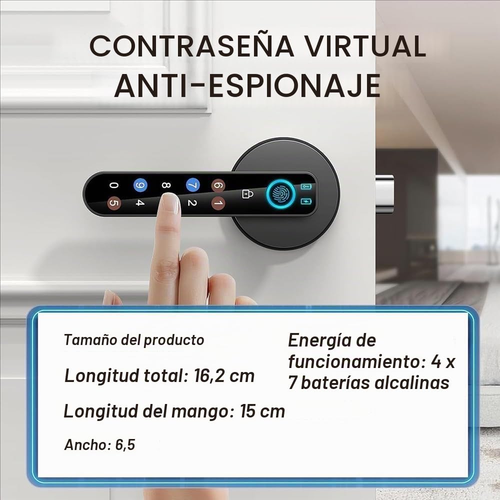Cerradura Inteligente,Cerraduras Inteligentes para Puertas,Cerradura Digital,9 En 1,Cerradura Inteligente con Teclado Táctil y Funciones Inteligentes,para Puerta Principal,Casa, Oficina, Piso