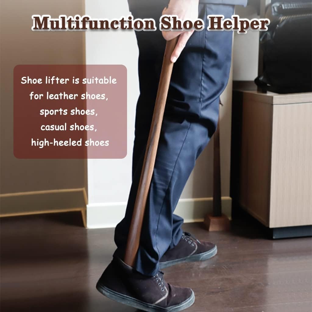 Calzador largo de madera de haya de estilo japonés para hombres y mujeres, calzador duradero extra largo con base estable, palo auxiliar de zapatos para un uso sin esfuerzo, necesita doblarse