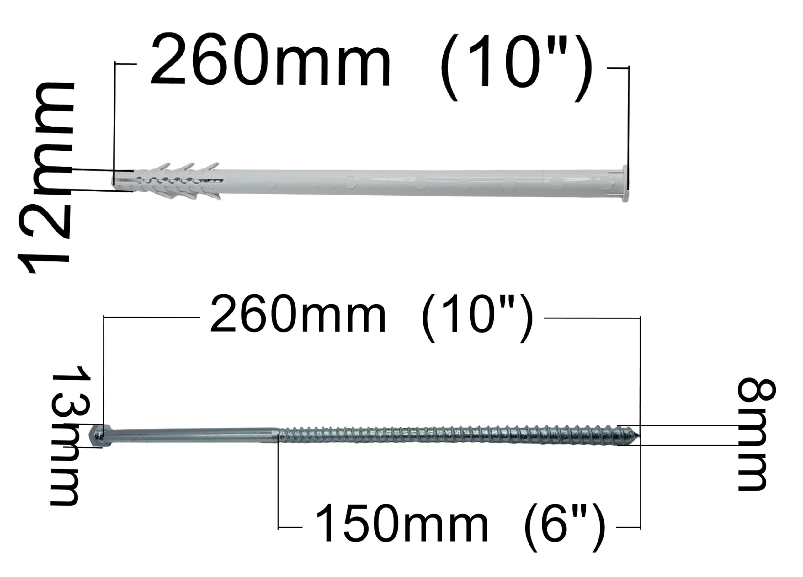 HAFD 10" Heavy Duty Wall Anchor for Coach Screws 8x260mm with 12x260mm Plastic Plugs, Strong Fixings for Brick Concrete - Image 2