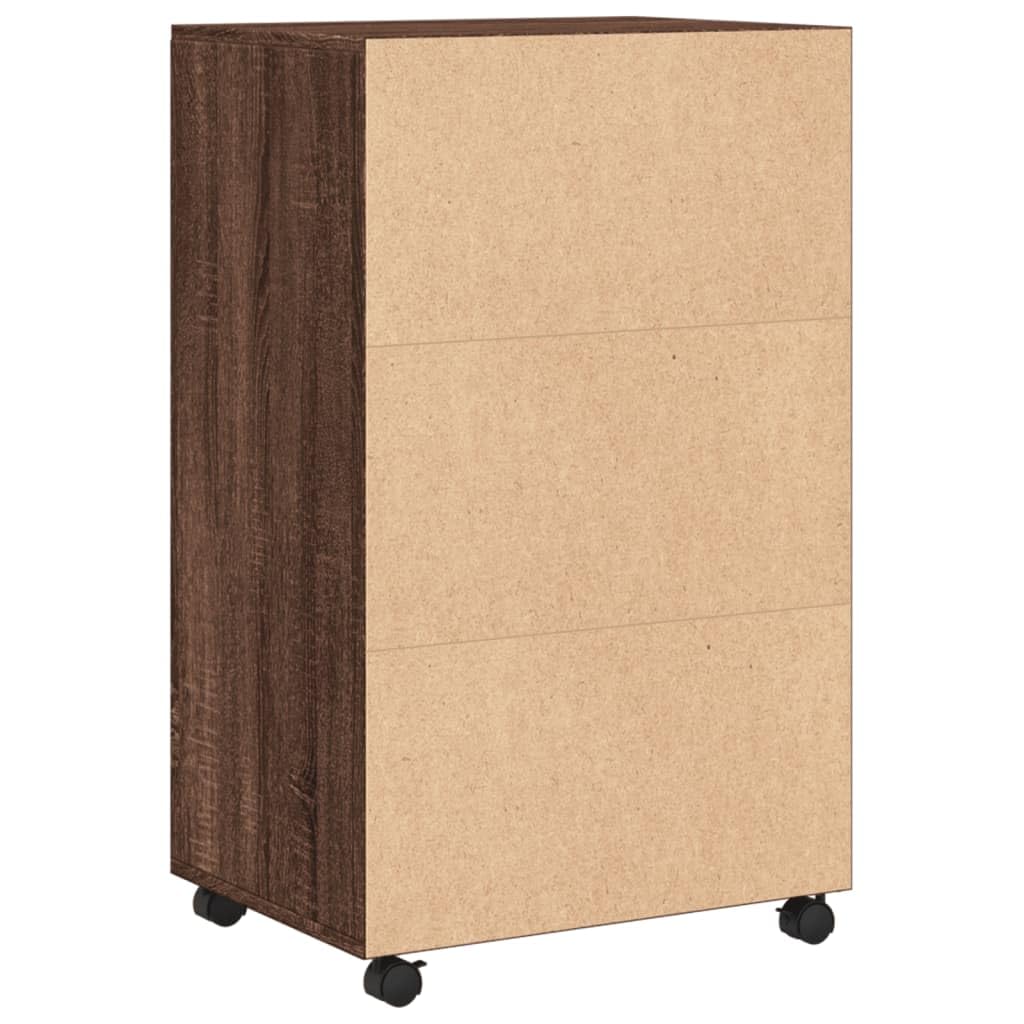 Rollschrank Braun Eichen-Optik 55x40x91 cm Holzwerkstoff Rollcontainer, Mobiler Aktenschrank mit Rollen, Bürocontainer Beistelltisch für Wohnzimmer, Büro