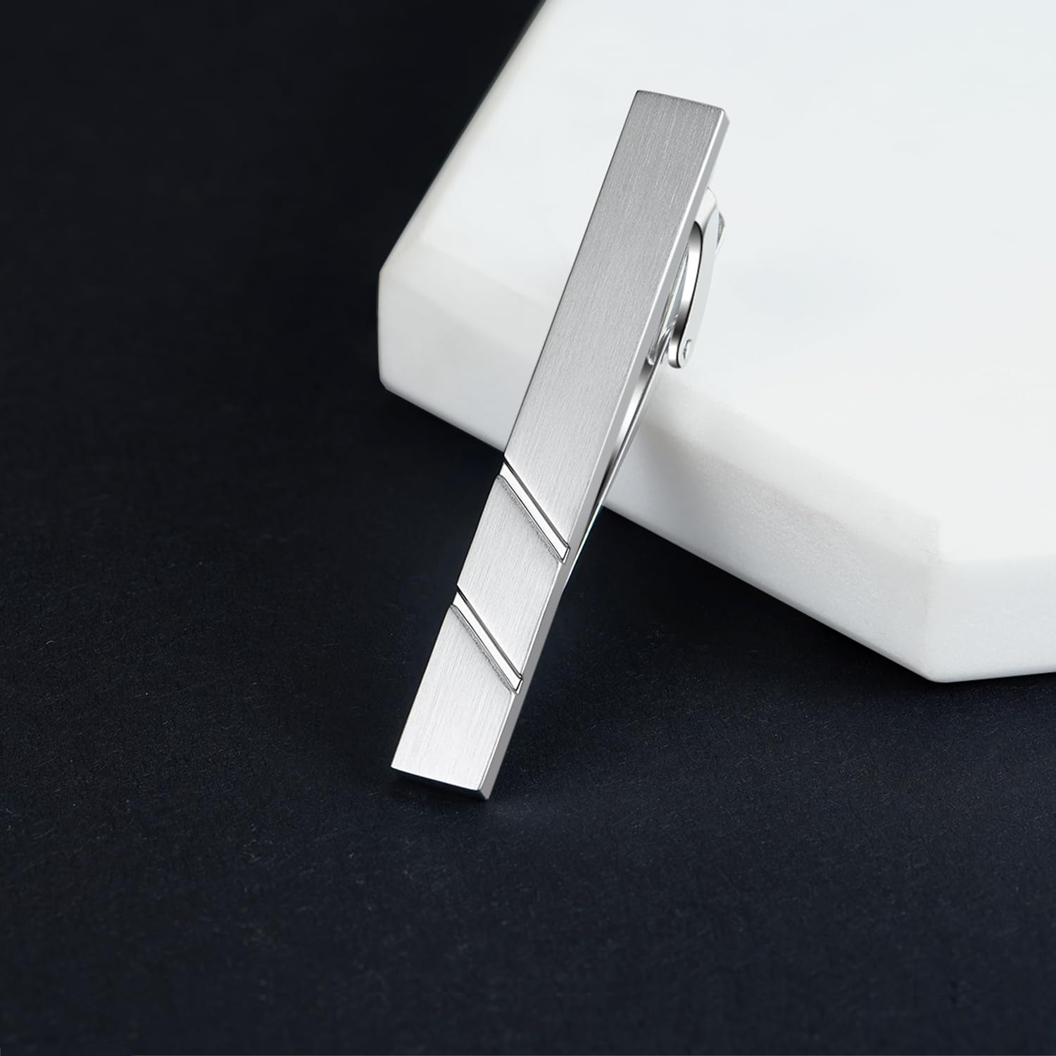 HONEY BEAR Mens Tie Clip Bar for Normal Size Business Wedding Gift,5.4cm (Brushed Silver)