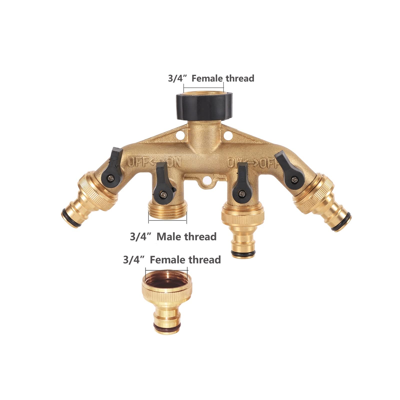 Adaptador de conector de manguera BRASS 3/4 "HILO 4 WAYER GARDER DE AGUA DE AGUA DE AGUA DIVERENTE DE 4 VERDADEROS Hilo femenino 3/4" Válvula de riego (Color : Brown)