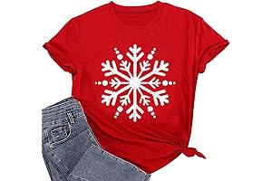 Christmas Shirts for Women Cute Snowflake Graphic Short Sleeve Tops