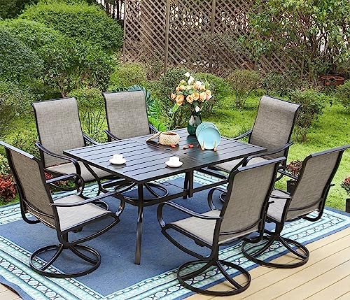 Sophia & William Patio Dining Set 7 Pieces Outdoor Patio Set for 6, Patio Swivel Dining Chairs Textilene and Metal Dining Table Patio Furniture All Weather for Lawn Garden Backyard Pool