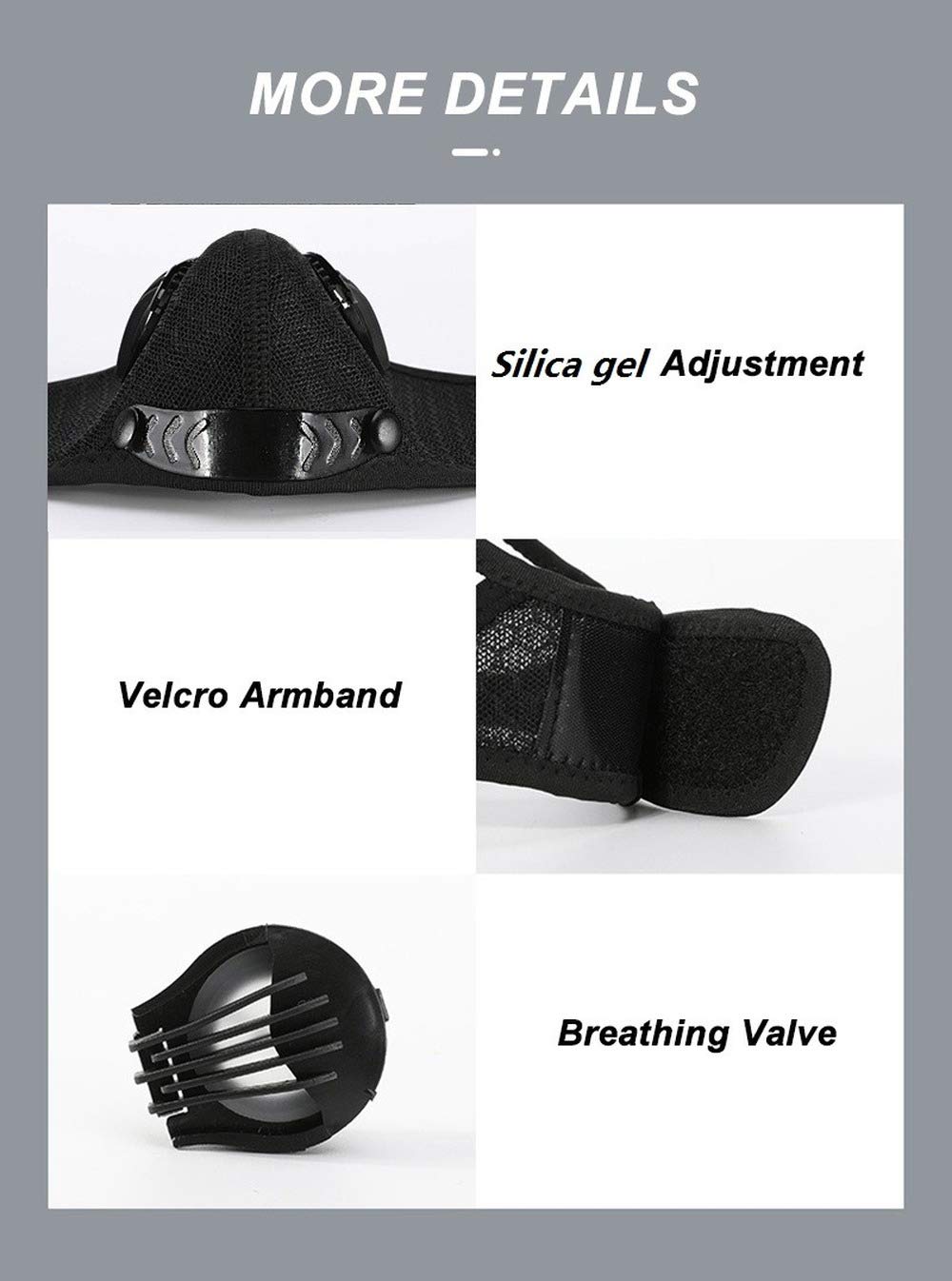 Masque de cyclisme réutilisable avec filtre à charbon actif, noir