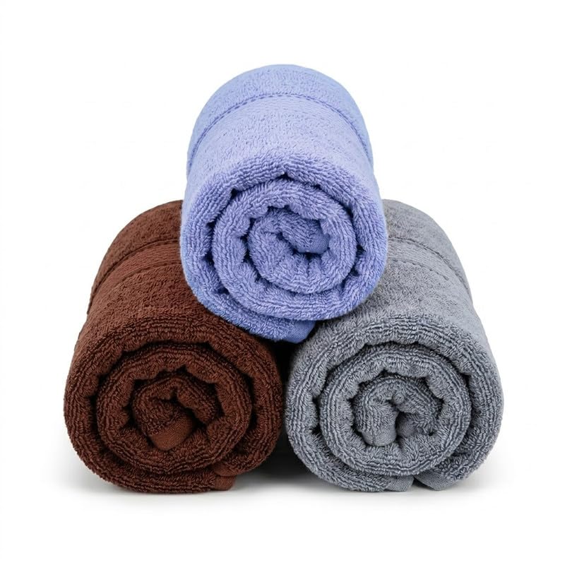 Image of TowelWala Premium Hand Towel Soft Absorbent Quick Dry (Brown /Grey /Blue) | Premium 550 GSM cotton with woven border-quick drying and perfect for bathroom, kitchen, gym, and travel.