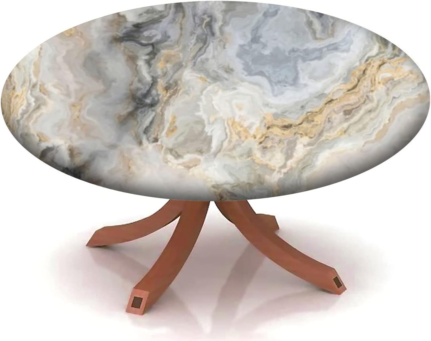 Round Table Cover Marble Texture Pattern,Fitted Tablecloth Elastic Edge,Suitable for Catering and Kitchen Can Wipe Dining Table coverr,Brown,for 57" to 68" Tables