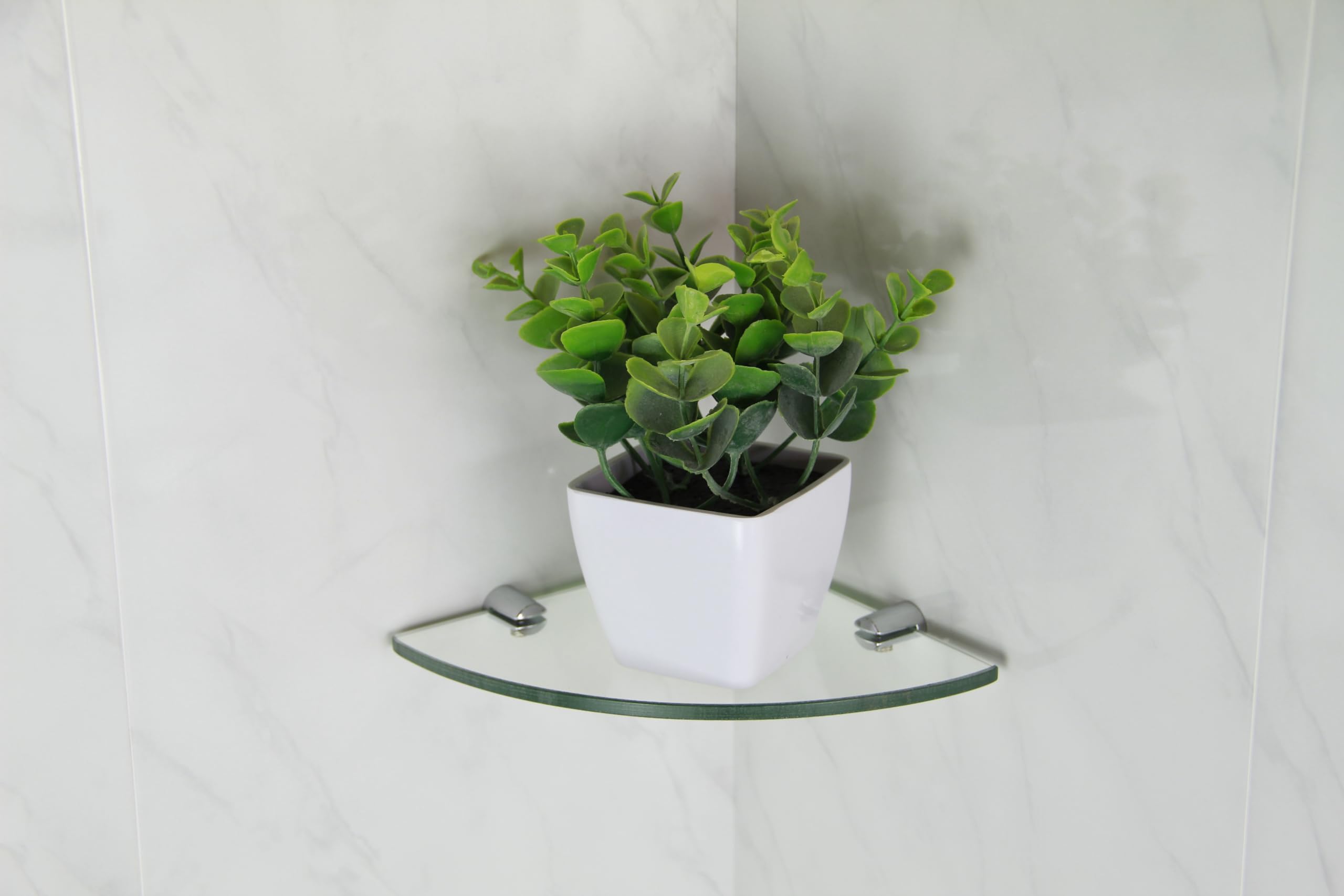 Kit Mensola Angolare In Vetro Core Products - Cromato, 25x25x0.6 Cm, Staffe In Metallo E Fissaggi Inclusi