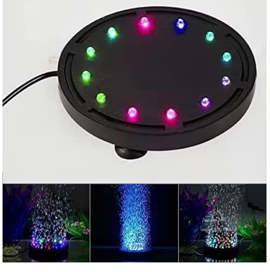 Premier Plants 5 inch 12LEDs Disk Air Bubble Air Stone for Fish Tank with Multi-Colored Submersible Light for Aquarium and Fish Ponds(Q12)