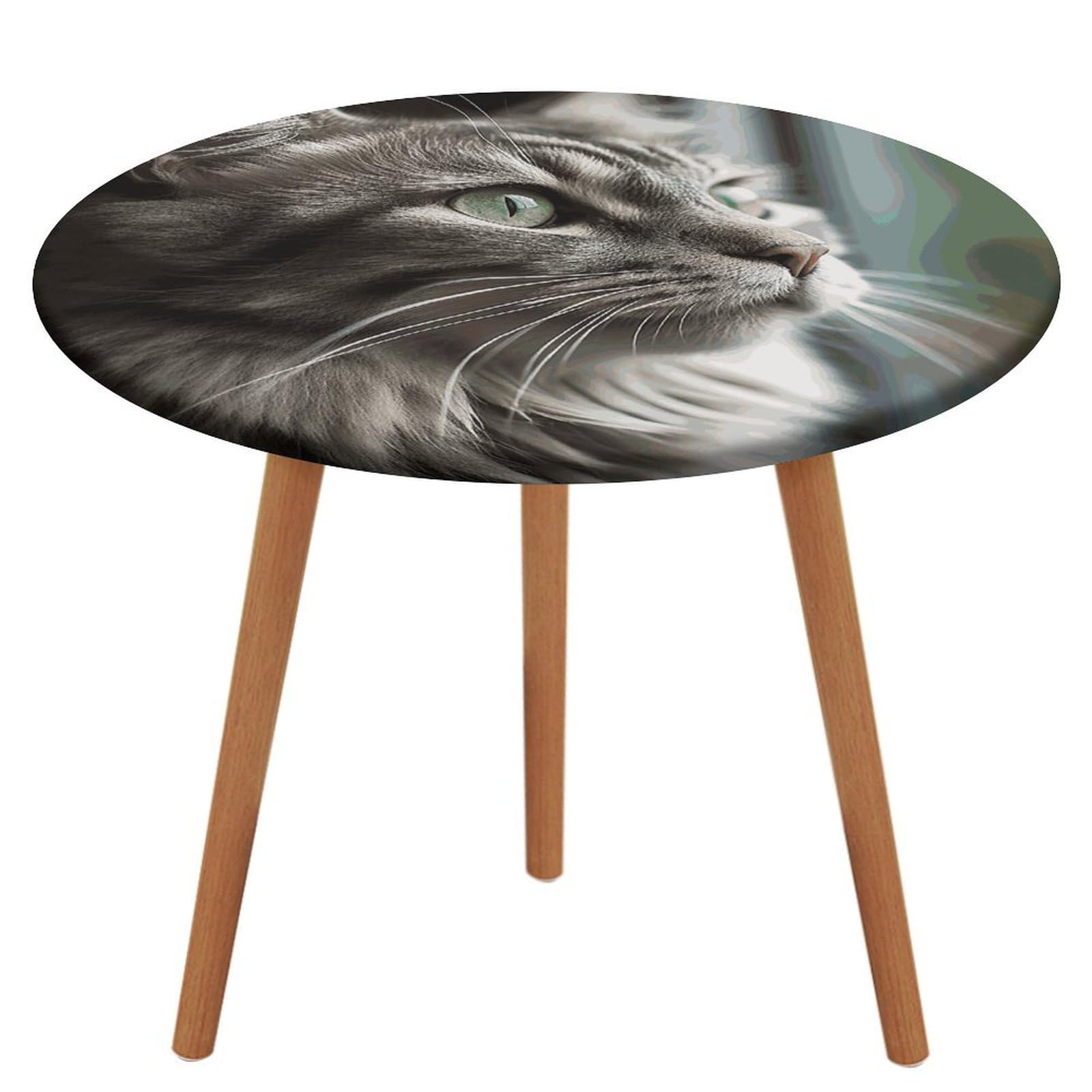 Nappe ronde ajustée élastique anti-tache imperméable motif chat gris