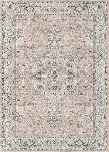Valenrug Pink Washable Rug - Non-Slip Soft 5X7 Area Rugs, Stain Resistant Antique Rugs For Living Room, Foldable Boho Persian Bedroom Rug(5'X7', Tpr37-Pink) #TOP1