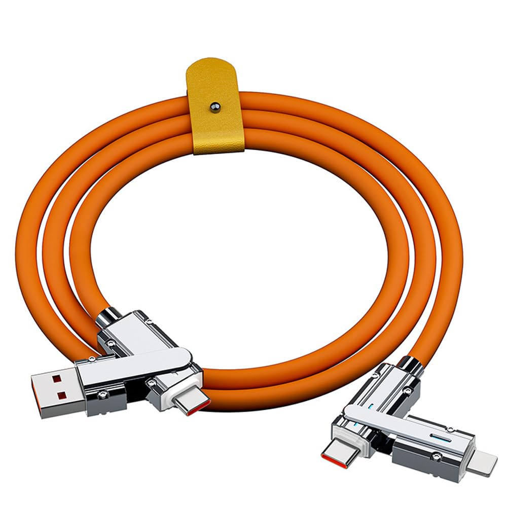 CustomizeFactory4 in 1 Multi USB Cable,100W Multi Charger Cable Fast Charging Cable to IP/USB/Type-C (Orange 1m/40 inch)