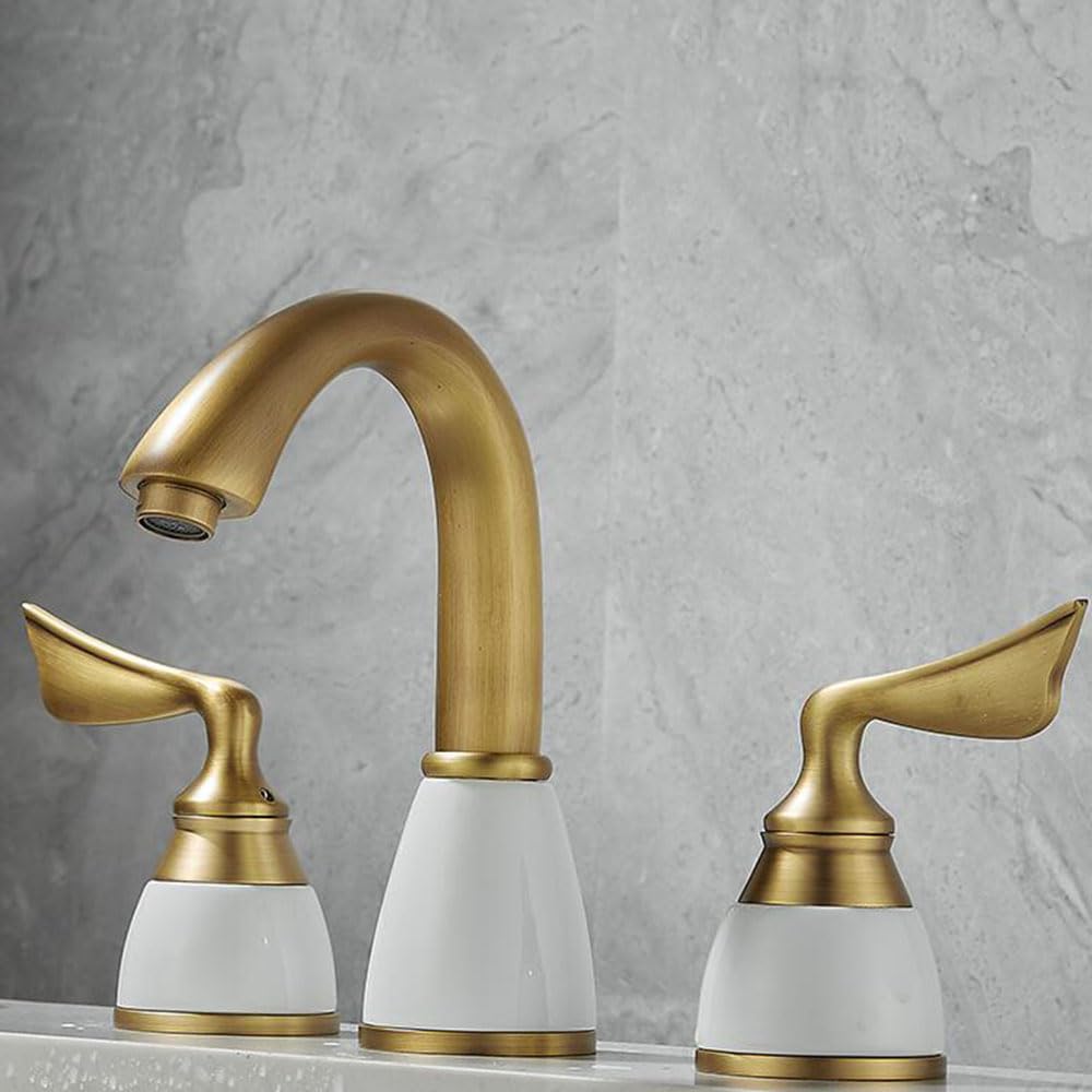 Zqfhsx Antique 3-Hole Bathroom Sink Faucet - Brass Wash Basin Mixer Tap Vintage Style Taps For Washbasin & Stylish Fixtures