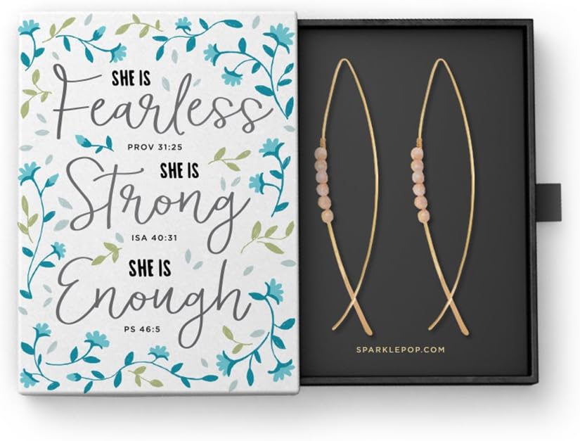 Christian Fish Earrings in"Fearless, Strong" Bible Verse Gift Box, 2.75 Inches