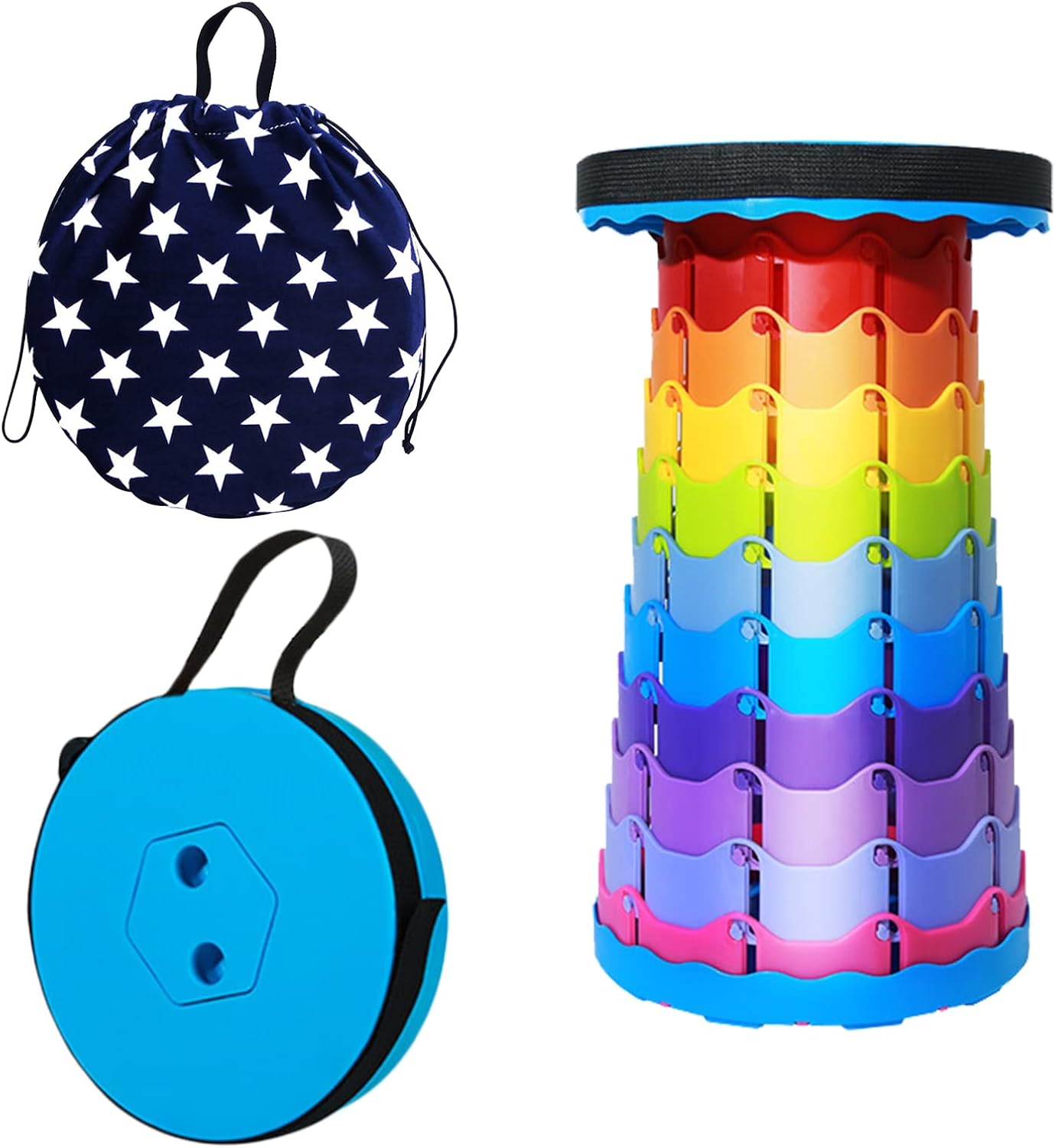 Stallry 折りたたみ椅子 アウトドアチェア コンパクト 伸縮式スツール 軽量 小型 高さ調整可能 持ち運び 防水 耐荷重300kg アウトドア キャンプチェア屋内 屋外用 ゴルフ観戦 運動会 釣り レインボー色 Faz Co Zm