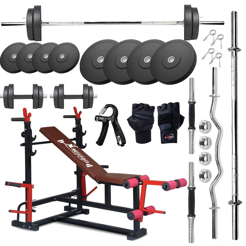 TITAN-X 8-in-1 Multifunction Home Gym Bench Set with 100KG Rubber Weight Plates, 5FT Straight Barbell Rod, 3FT EZ Curl Rod, Dumbbell Rods, Skipping Rope, Hand Gripper & Gloves-image-37