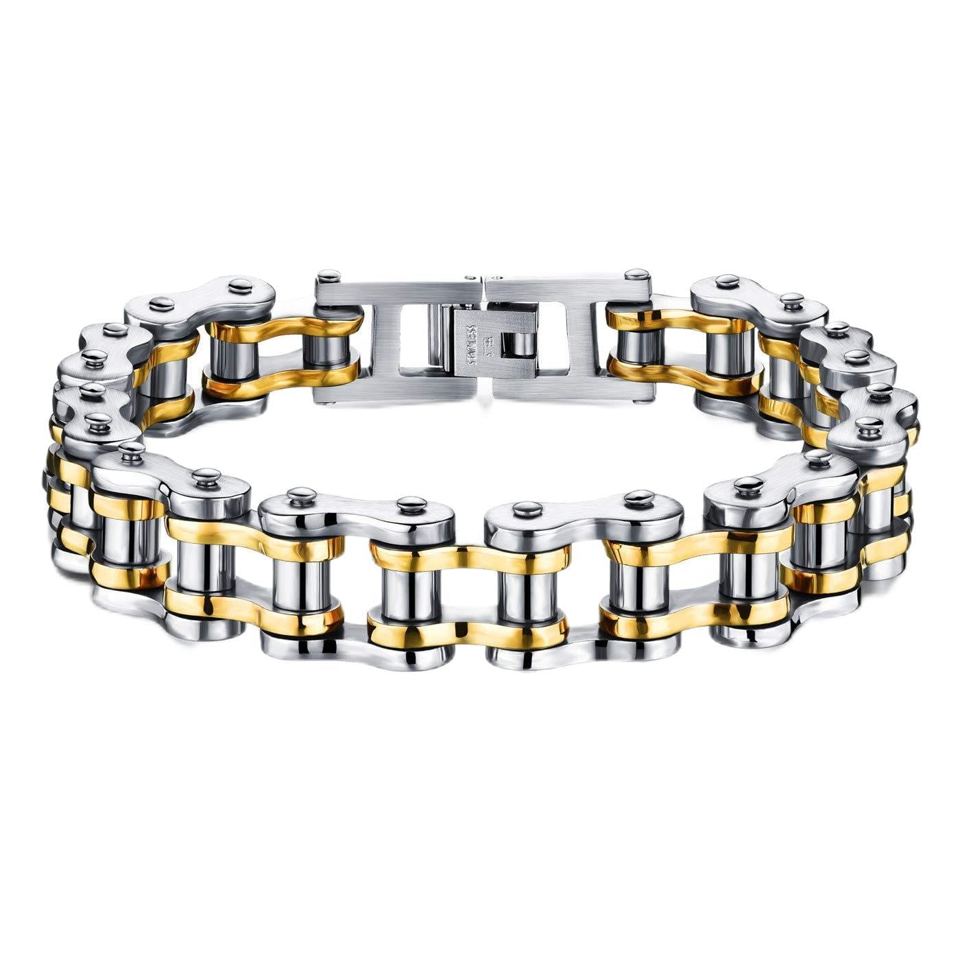 ATEIELLI Pulsera de acero inoxidable para moto, cadena color plata B301