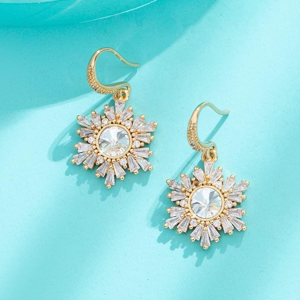 Austrian Crystal Snowflake Drop Dangle Earrings for Women Dangling Christmas Earrings 14K Gold Plated Hypoallergenic Jewelry - Image 4
