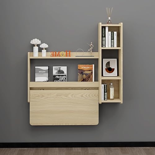 Miniatura 2 de Pmnianhua Escritorio flotante, mesa plegable de 41 pulgadas para montar en la pared, escritorio plegable para computadora portátil con estantes de