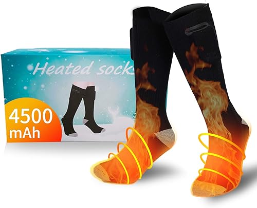 Calcetines calefactados para hombres y mujeres con 4500 mAh con batería eléctrica calentada 5-10 horas de calefacción, calcetines calientes de