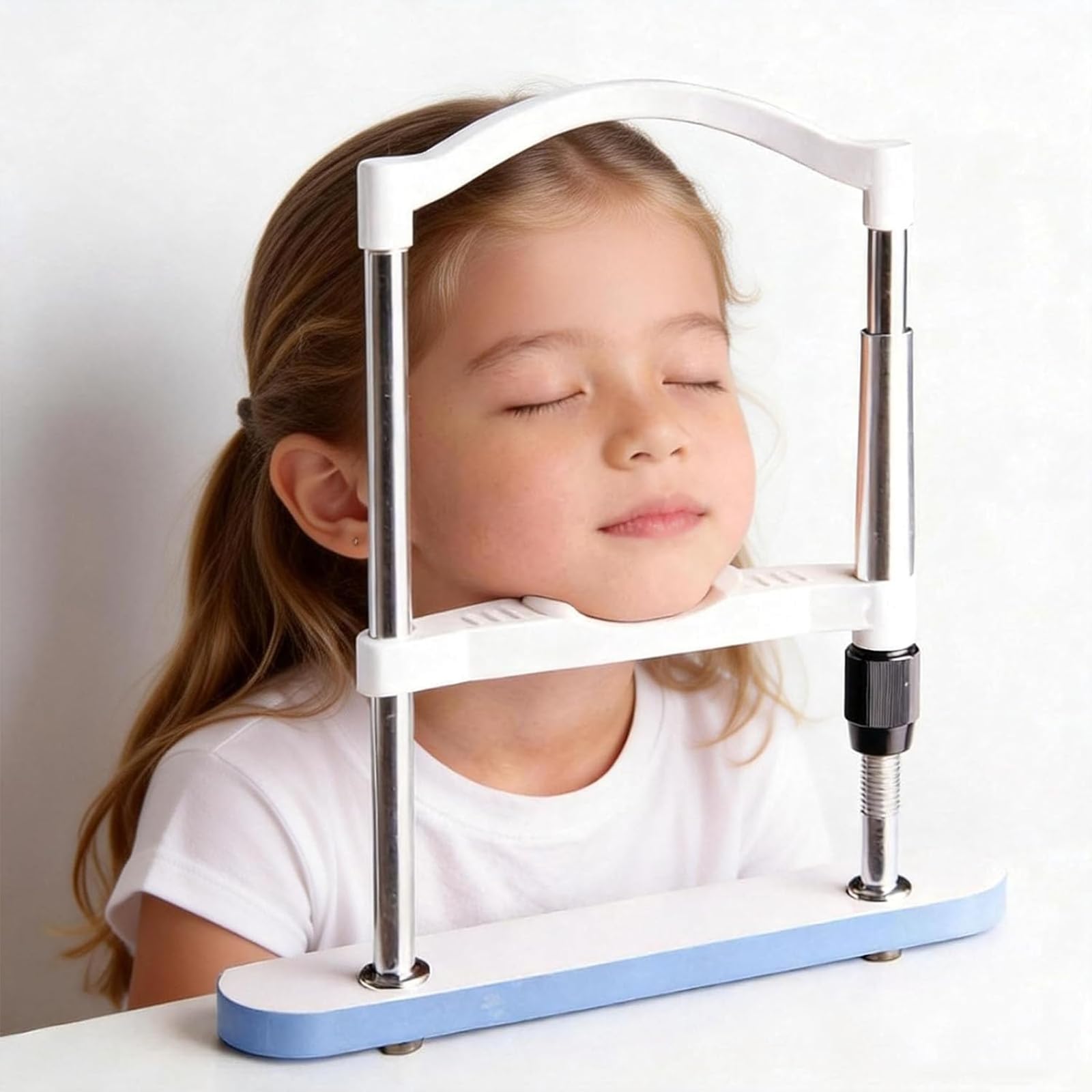 Staffa frontale for allenamento visivo, staffa for mentoniera di sollevamento optometrico, mentoniera for strumenti ottici con manopola regolabile, altezza di sollevamento regolabile e distanza