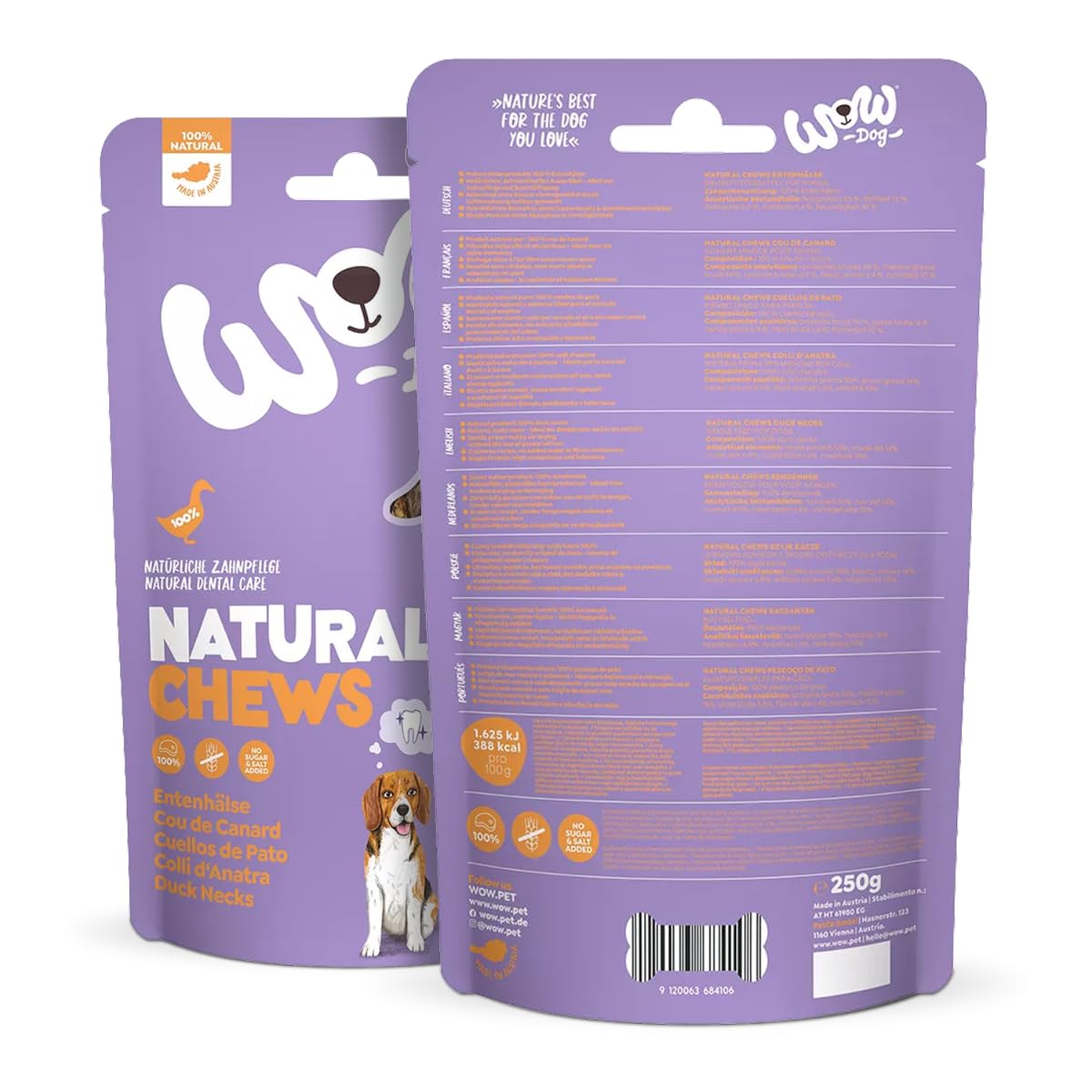 WOW Dog Entenhälse 3 x 250g | für natürliche Zahnpflege & Beschäftigung