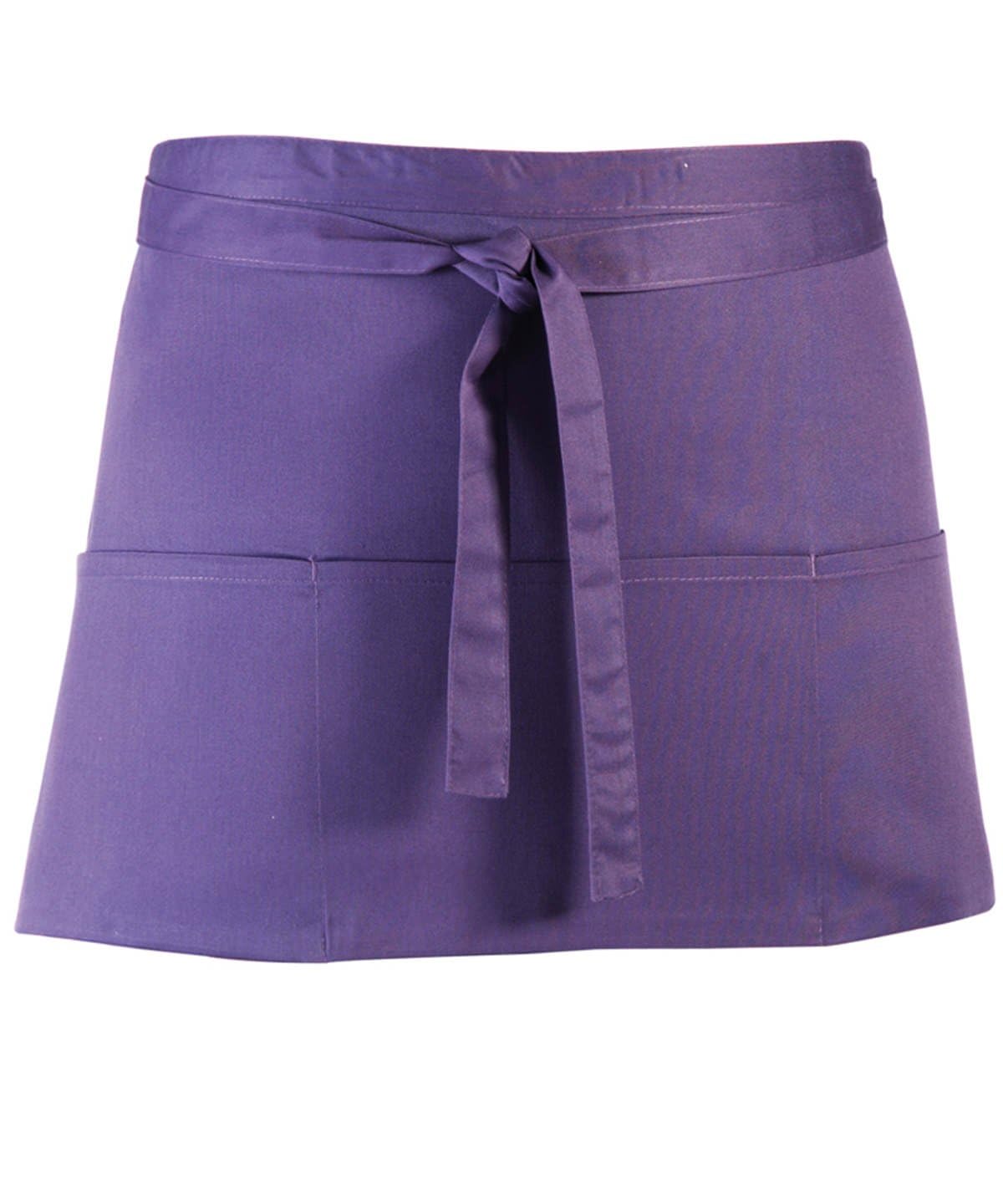 Workwear World Spectrum Collection 3 Pocket Kitchen Hospitality Catering Bar Service Short Waist Apron (Purple)