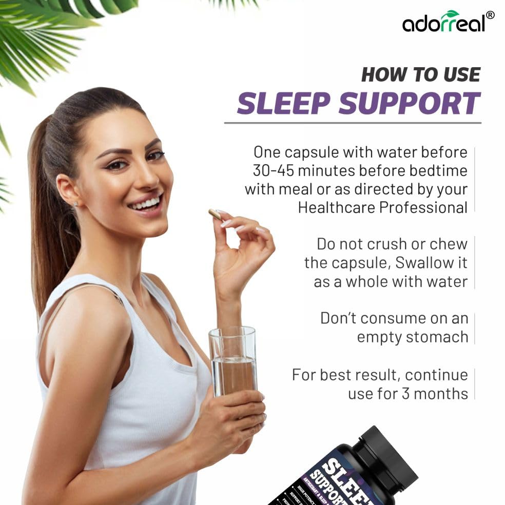 Adorreal Sleep Support Capsules – With Melatonin, Tagar & Vitamin B6 – Supports Restful Sleep, Relaxation & Calm Mind – 60 Vegan Capsules 1