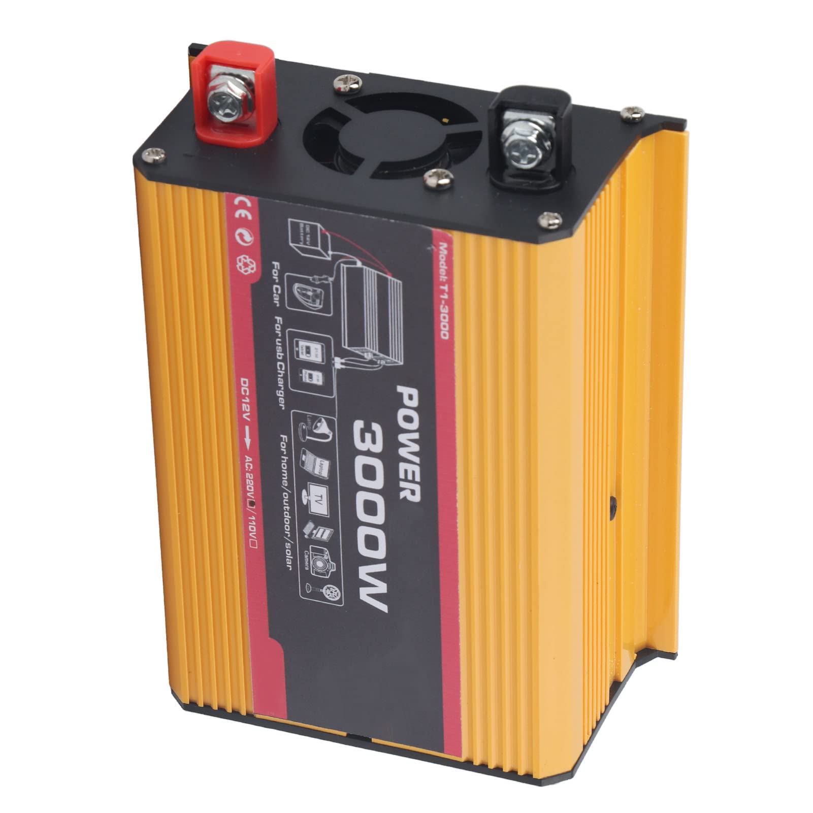 Inversor de Coche 3000W, Inversor de Coche 3000W Convertidor de Potencia Automático USB Dual Transformador de Onda Sinusoidal Modificada (DC12V AC110V) (DC12V-AC220V)