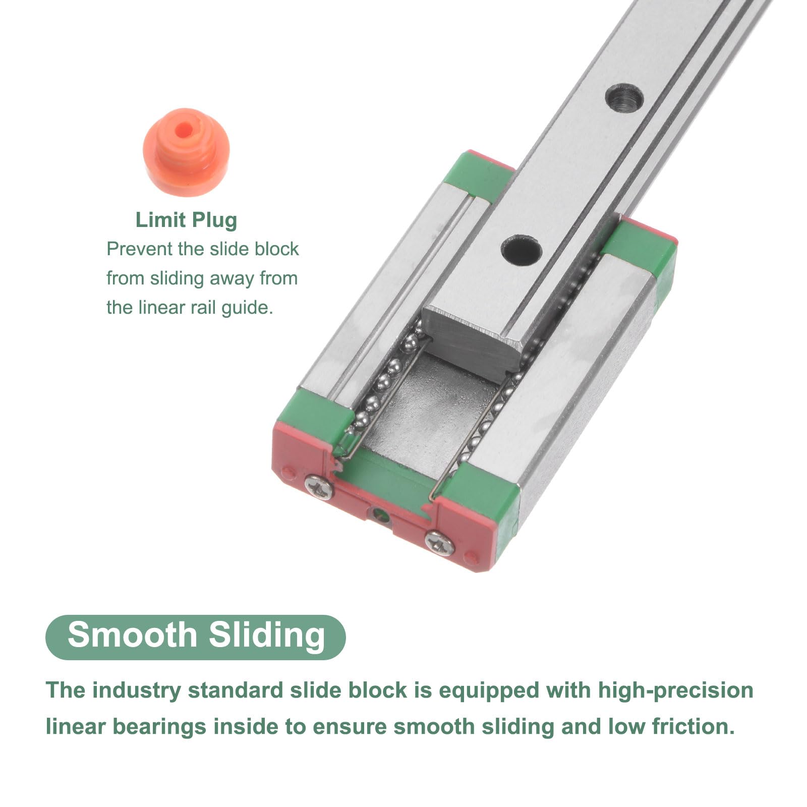 Uxcell MGN12 400mm Linear Guide Rail Kit – With MGN12H Carriage Block & Plastic Mini Guide For 3D Printers & CNC (Bearing Steel) MGN12 Linear Guide