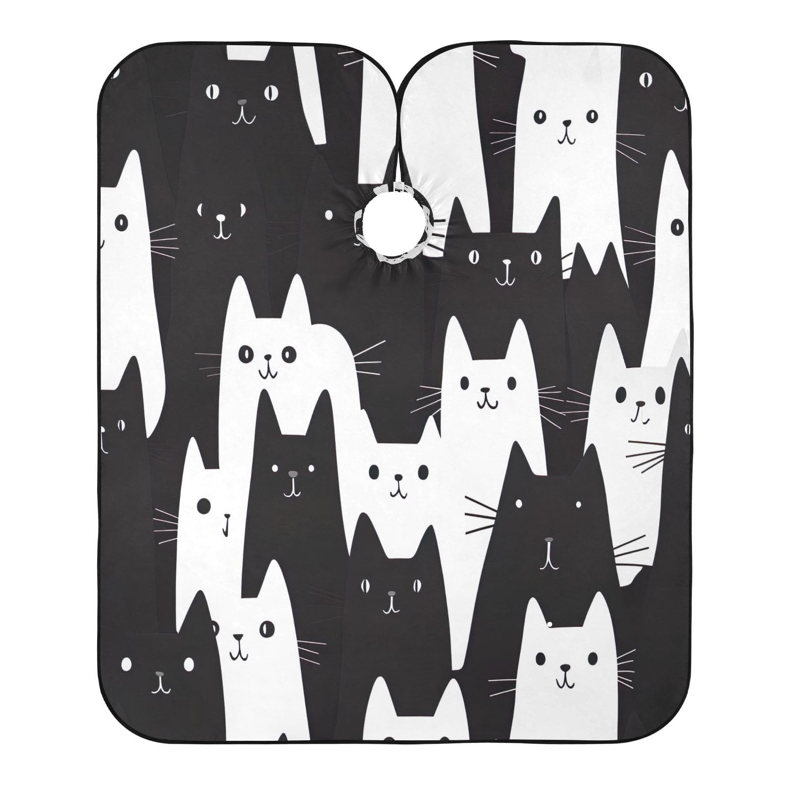 BOESI Doodle Cute Kitten Pattern Barber Shawl, Waterproof Haircut Shawl, Haircut Salon Apron, Shaving Bib, 55 x 65 inches