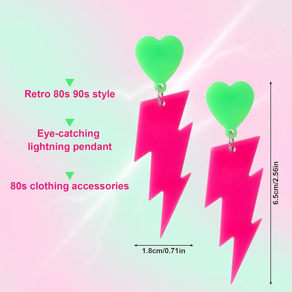 Orecchini A Fulmine Neon Anni 80/90 – Acrilico Rosa Shocking E Verde, Accessorio Geometrico Per Feste E Halloween - 2