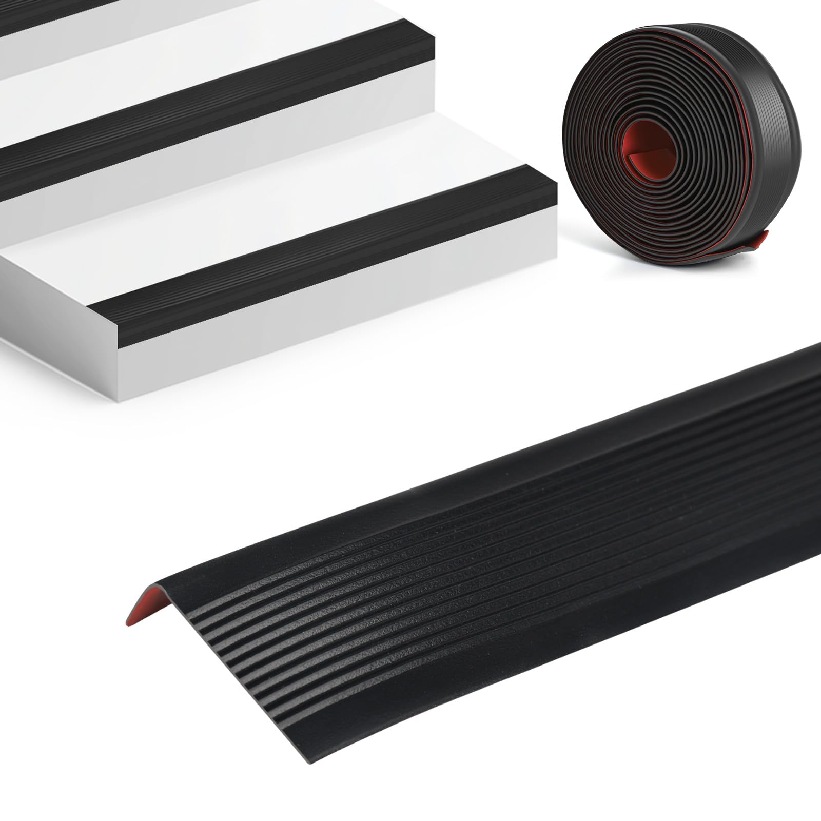 Trendecor 5 Meters Stair Anti Slip Nosing, Stair Nosing Edge Trim Self Adhesive Flexible Angle Edging Strip Non Slip PVC Step Edge Trim for Indoor Outdoor