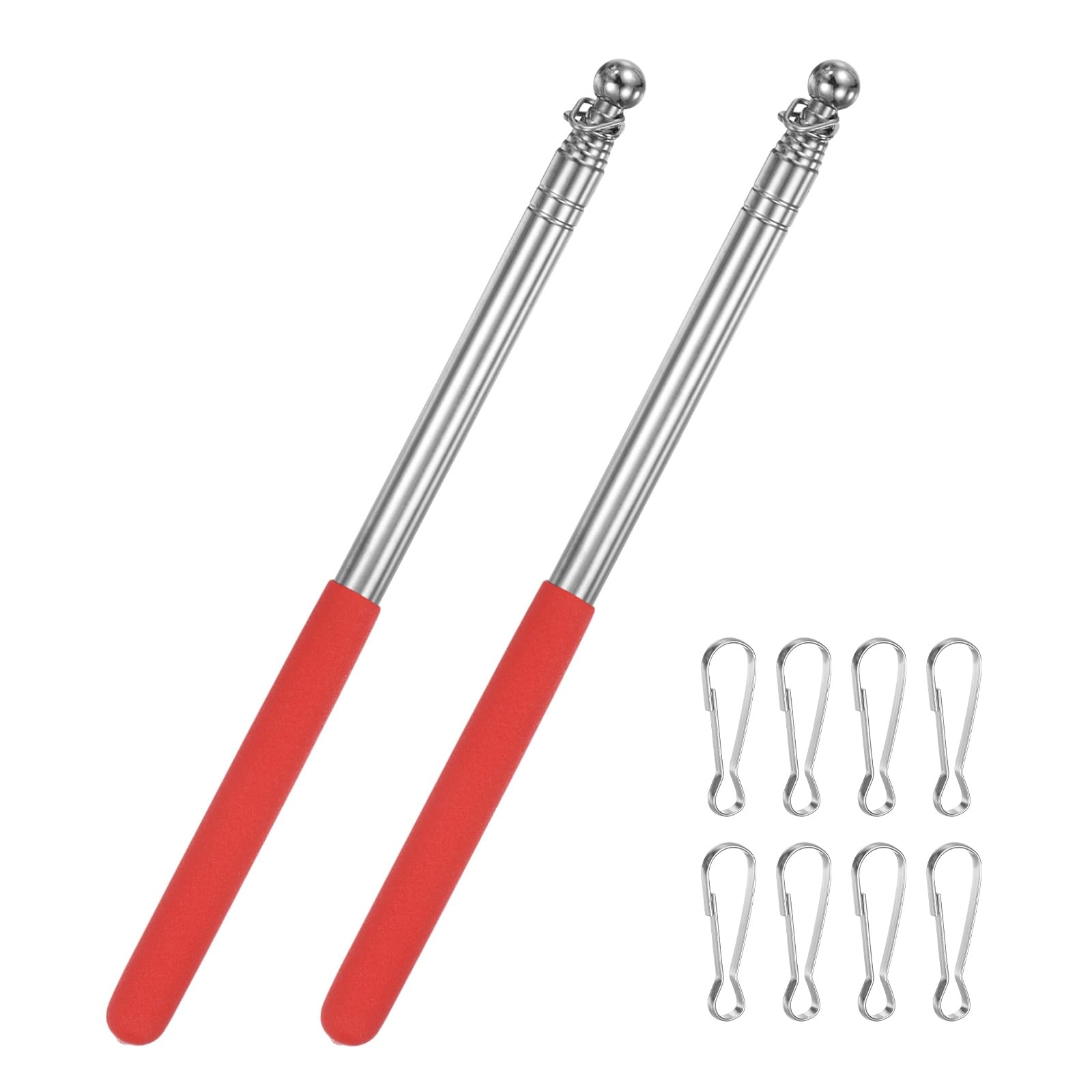 M METERXITY 1-Pack Telescopic Handheld Flagpoles, 4.6ft/1.4m Stainless Steel Handheld Portable Extendable Flagpole with Anti-Slip Grip for Guide/Teachers/Festival, Guide Flag Pole [Red] — image 1