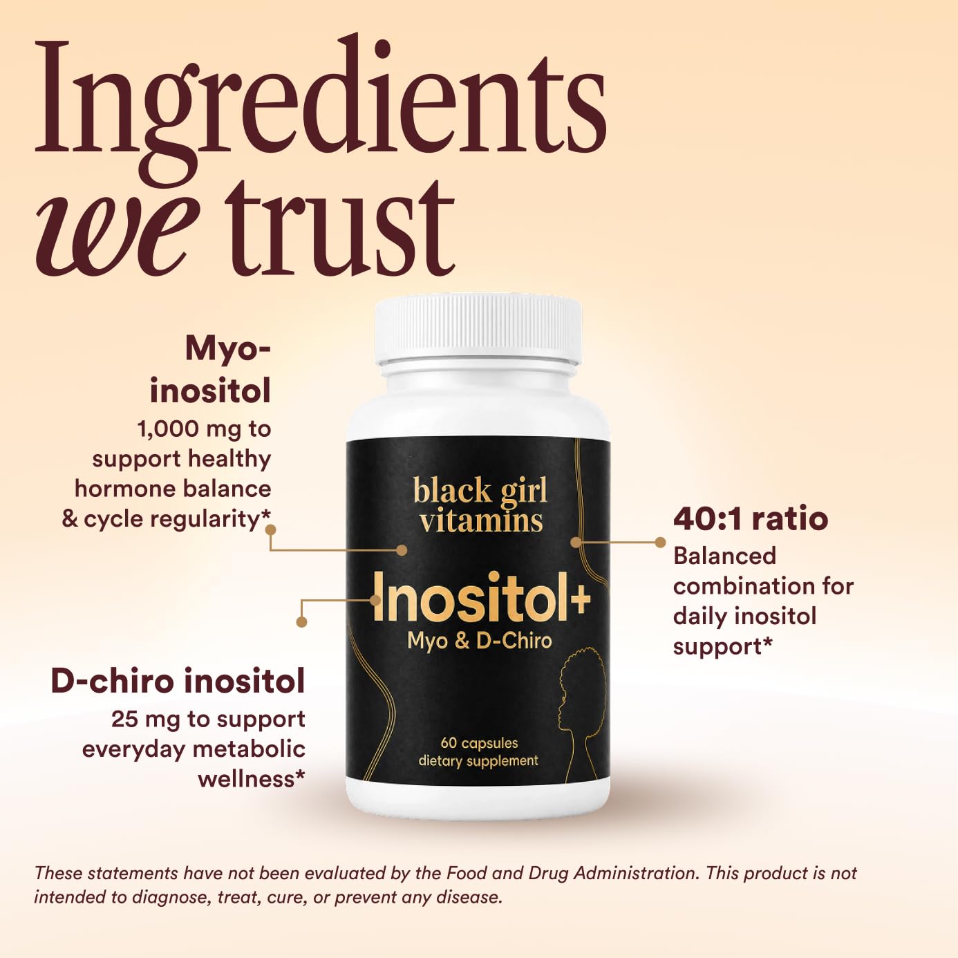 Black Girl Vitamins Inositol Supplement, 1000mg Myo + 25mg D-Chiro, Vegan Capsules to Support Hormone Balance, Healthy Ovarian & Menstrual Wellness, 60 Count — Amazon image 4