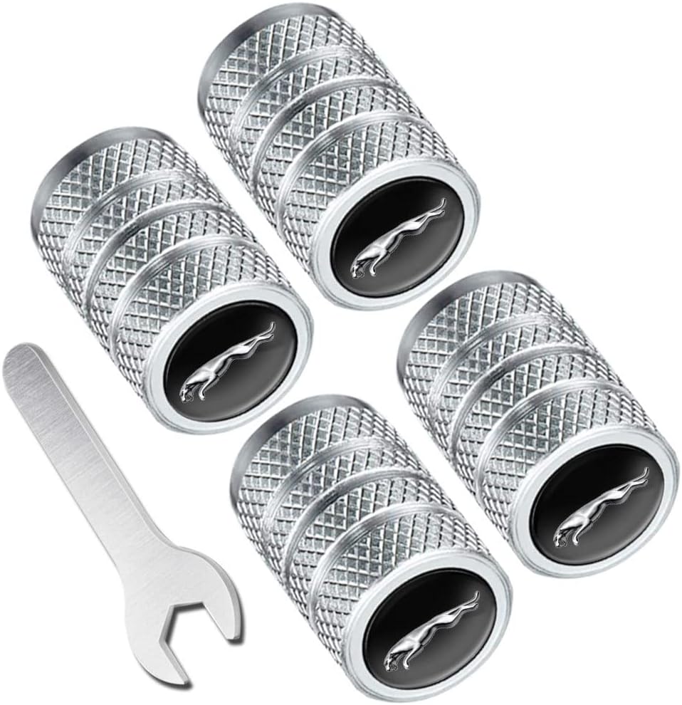 Metal Car Wheel Tire Valve Caps Replacement for Jaguar I-PAC F-PAC E-PAC XEL XFL XJ XFSeries Auto Valve Stem Cover Decoration Accessories Silver