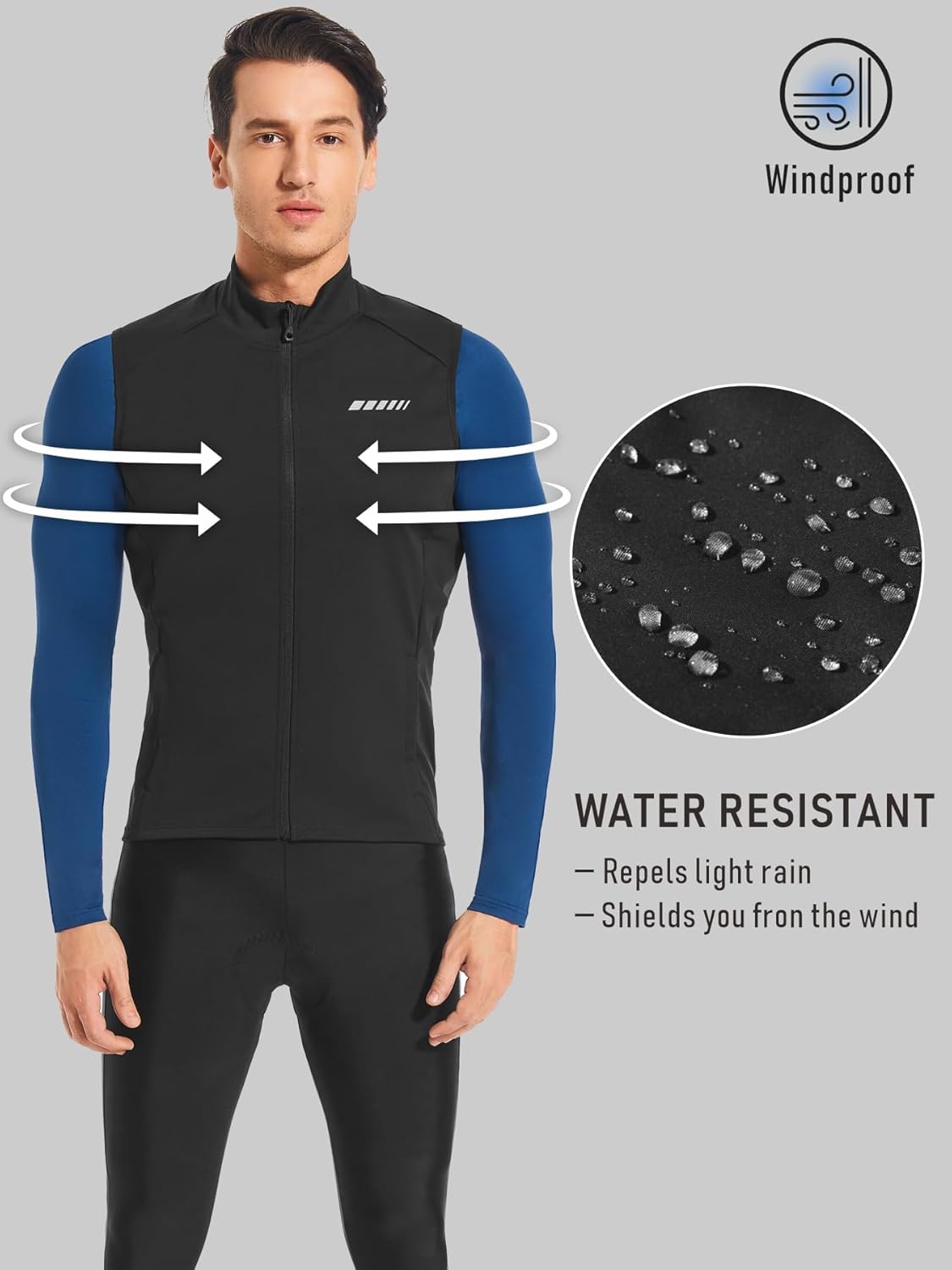 qualidyne Men's Windproof Cycling Vest, Full-Zip Winter Sleeveless Bike Jacket with Zip Pockets - Image 3